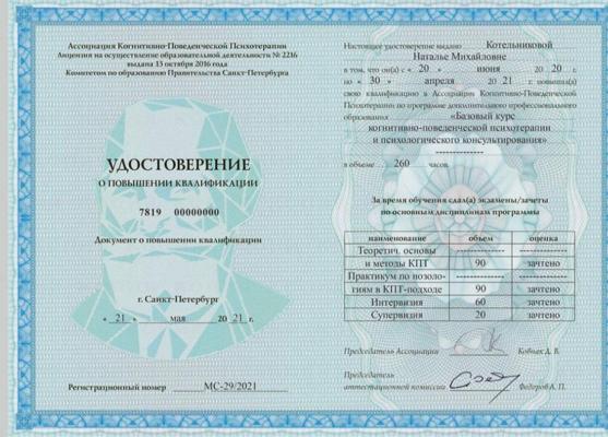 Ассоциация Когнитивно-Поведенческой Психотерапии Когнитивно-поведенческий психолог 2020-2021