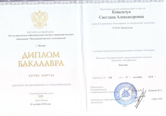 Московский институт психоанализа Бакалавр психологии 2015-2018