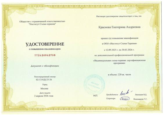 Институт Схема-терапии Индивидуальная схема-терапия: сертификационная программа 2025-2026