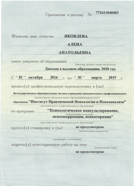 Институт Практической Психологии и Психоанализа Психотерапевт 2016-2019