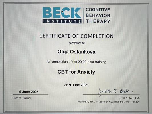 Beck Institute for Cognitive behavior therapy КПТ тревожных расстройств 2025