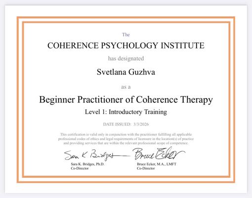 COHERENCE PSYCHOLOGY INSTITUTE Beginner Practicioner of Coherence Therapy 2026