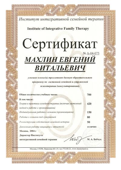Институт Интегративной Семейной Терапии семейный (супружеский) психотерапевт 2003-2004