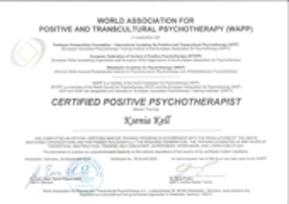 World Association of Positive Psychotherapy Basic concultant of Positive Psychotherapy 2021-2023