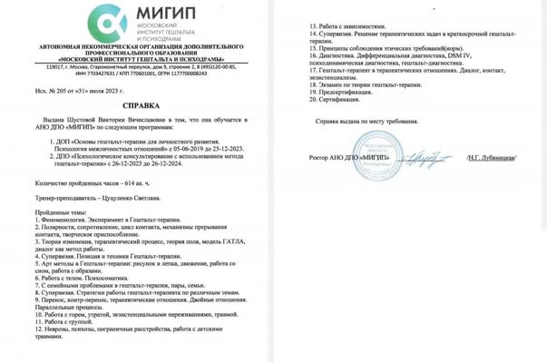 Московский институт гештальта и психодрамы Гештальт-терапевт 2019-2023