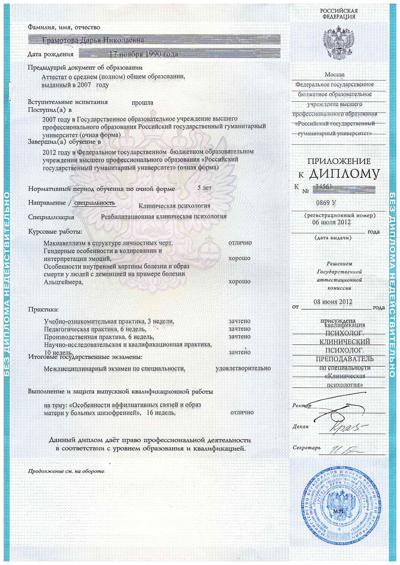 Российский Государственный Гуманитарный университет Клиническая психология 2007-2012