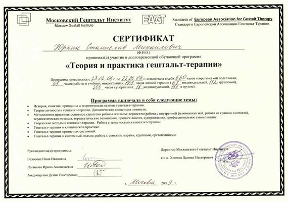 Московский гештальт институт гештальт терапевт 2006-2009