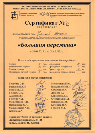 Московский Гештальт Институт Воронежский интенсив 2025