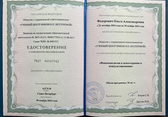Учебный центр имени Н.П.Бехтеревой Феноменология в психотерапии и консультировании 2024