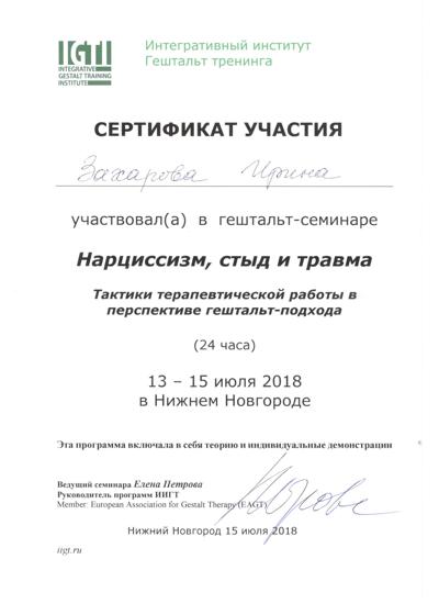 Интегративный Институт Гештальт-Тренинга, г.Санкт-Петербург Специалист по работе с травмой 2018