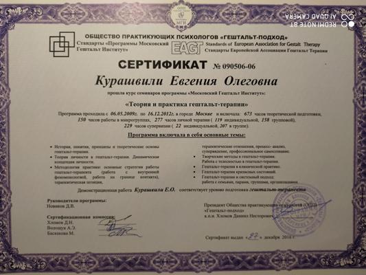 Московский Гештальт Институт Гештальт-терапевт 2009-2012