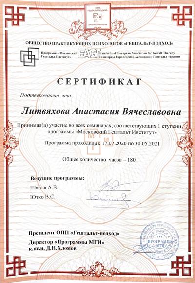 Московский Гештальт институт 1 ступень программы 2020-2021