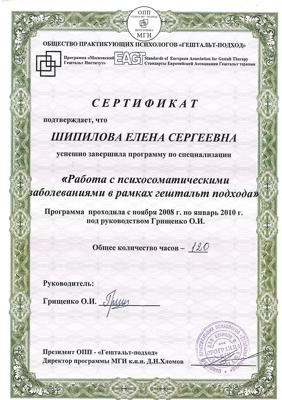 Московский Гештальт Институт Работа с психосоматическими заболеваниями 2008-2010