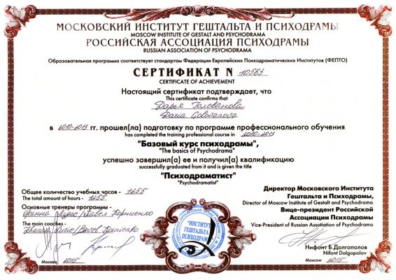 Московский институт гештальта и психодрамы Психодраматист 2010-2013