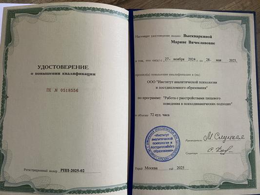 Институт аналитической психологии «Работа с расстройствами пищевого поведения в психодинамических подходах» 2024-2025