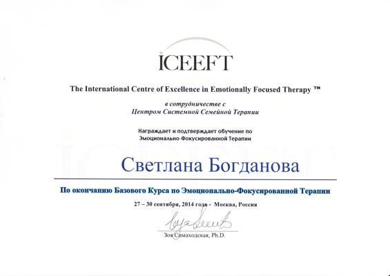 Центр Системной Семейной Терапии (Россия) и Международный центр по совершенствованию в области эмоционально-фокусированной терапии ICEEFT (Канада) Basic externship in EFT - Базовый курс по ЭФТ 2014