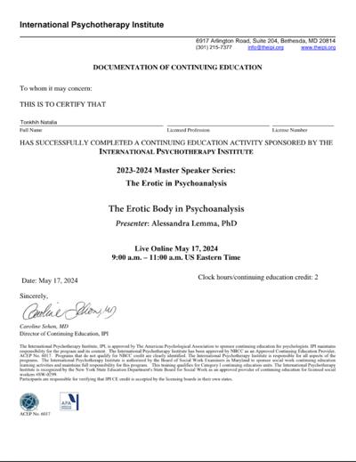 International Psychoterapy School Alexandra Lemma lecture 2024