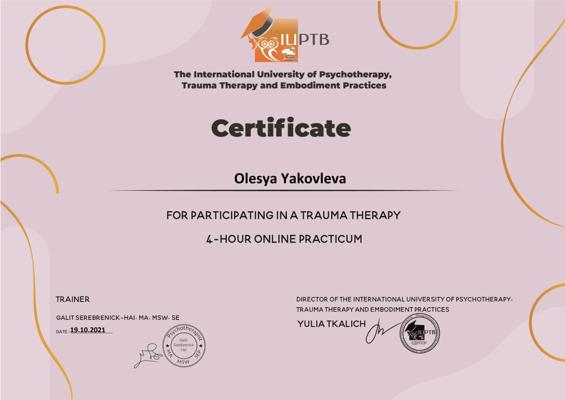 The International University of Pshychotherapy, Trauma Therapy and Embodiment Practices Trauma Therapy 2021