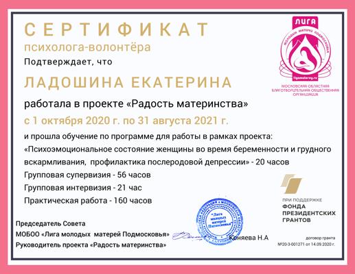 МОБОО "Лига молодых матерей Подмосковья" Психолог 2020-2021