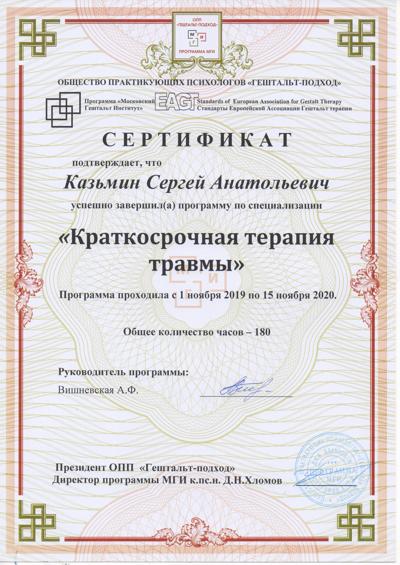 Московский Гештальт Институт (МГИ) Кратковременная терапия травмы 2019-2020