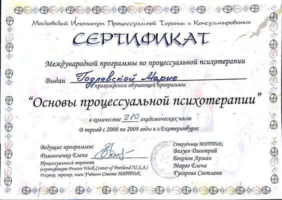 Московский институт процессуальной терапии и консультирования  "Основы процессуальной терапии" 2008-2009
