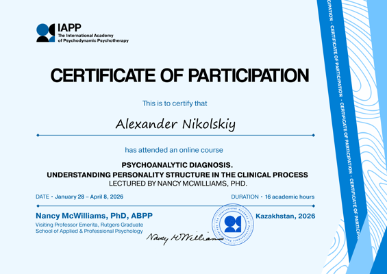 The International Academy of Psychodynamic Psychotherapy PSYCHOANALYTIC DIAGNOSIS. UNDERSTANDING PERSONALITY STRUCTURE IN THE CLINICAL PROCESS 2026