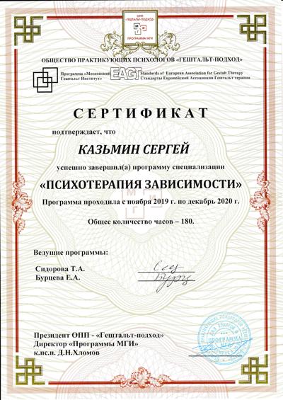 Московский Гештальт Институт (МГИ) Психотерапия зависимости 2019-2020