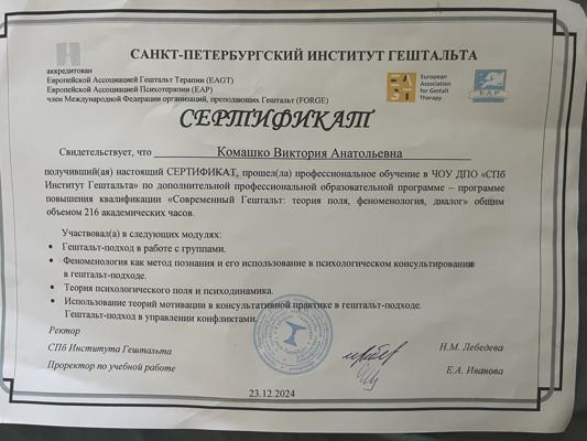 Санкт-Петербургский институт гештальта Гештальт-терапевт 2024