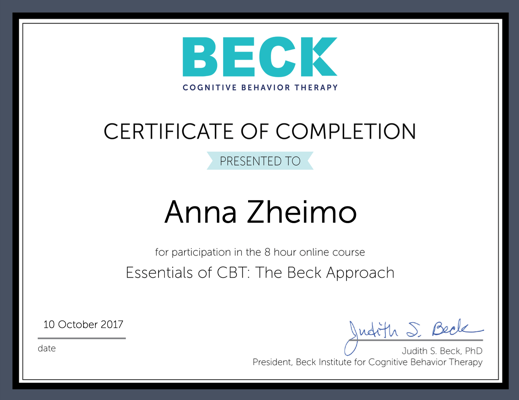 Beck Institute for Cognitive Behavior Therapy Cognitive behavioral therapy: essentials 2017
