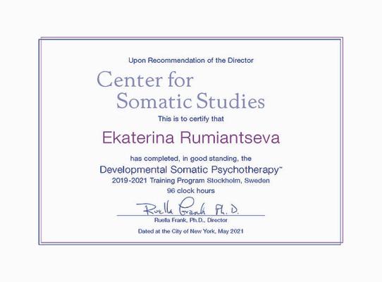 Center for somatic studies developmental somatic psychotherapy 2019-2021
