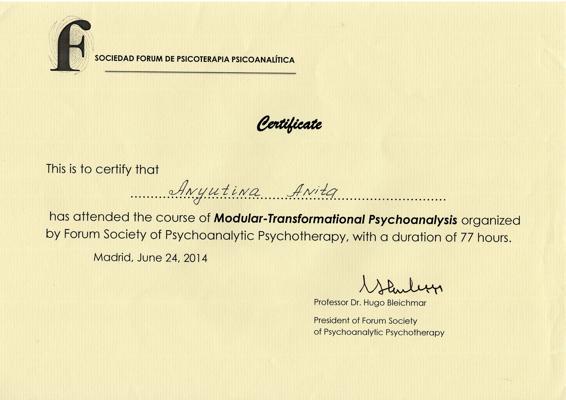 Soceiedad Forum de Psicoterapia Psicoanalitica, Dr. Hugo Bleichmar Модульно-трансформационный психоанализ 2013-2014