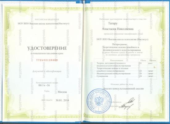 НОУ ВПО Высшая школа психологии (Институт) Семейное и индивидуальное консультирование 2015-2016