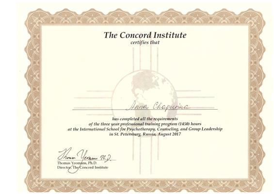 The Concord Institude Psychotherapy, Counseling, Group Leadership 2015-2017