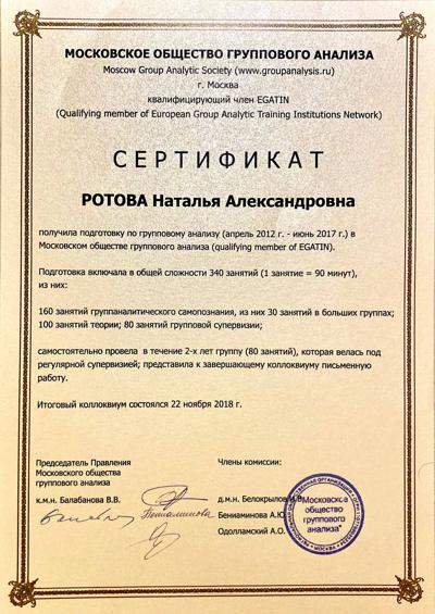 Европейский сертификат по групповому психоанализу, EGATIN Групповой психоаналитик 2012-2017